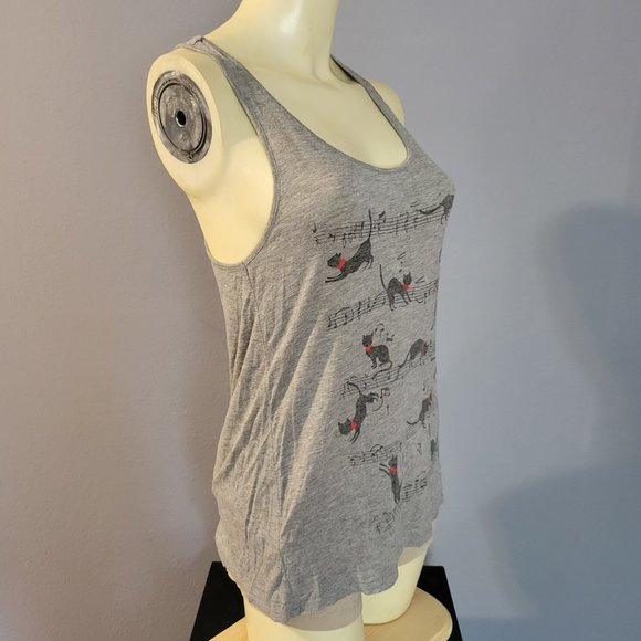 Bear Dance Gray Musical Notes & Cats Tank Top. - Picture 2 of 5